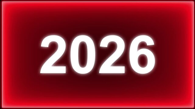 Flashing strobe lights from an emergency vehicle defused to create a smooth bokeh background with Happy new year text 2026. symbolizing anticipation and celebration of the upcoming new year. 4k