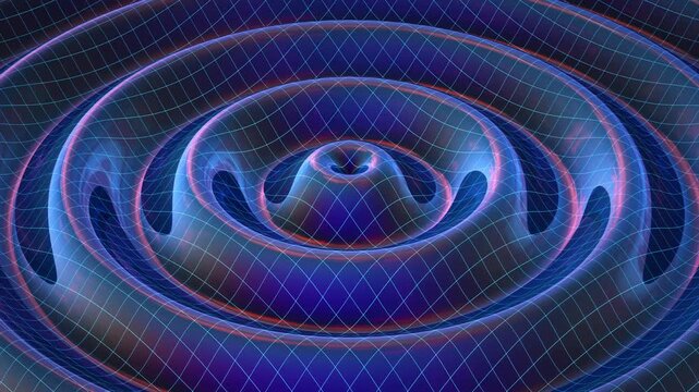 Waves propagating through space and warping spacetime.