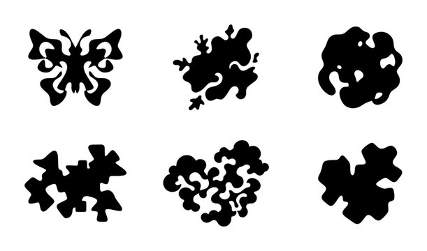 Abstract Ink Blot Rorschach Test Psychology Symbols, Psyche Interpretation, Psychological Analysis Vector Set