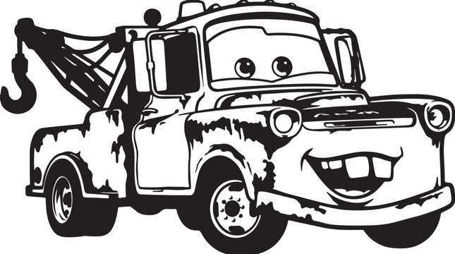 Tow Truck Silhouette Black And White Vector Illustration