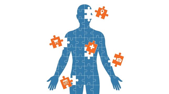 Human body puzzle with missing pieces