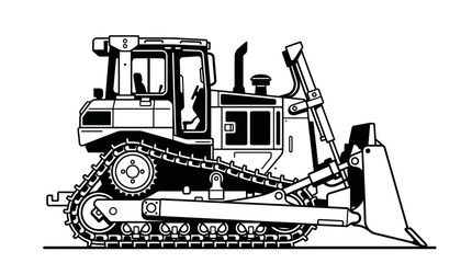 Bulldozer Crawler Tractor Outline Vector Illustration © soka
