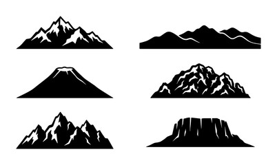 Diverse Mountain Silhouettes Collection, Vector Graphics for Nature and Adventure Themes, Landscape Icons © Mostofa