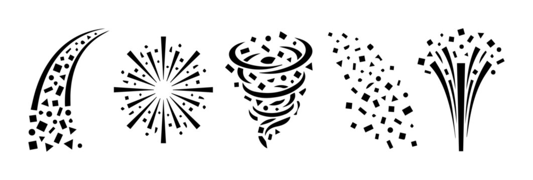Abstract Particle Swirls, Explosions, and Tornado Icons, Dynamic Motion Graphics Elements