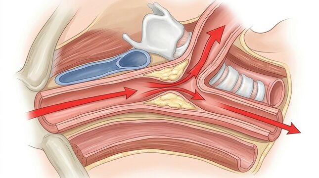 Diagram of the human larynx and trachea showing airflow and vocal cord function