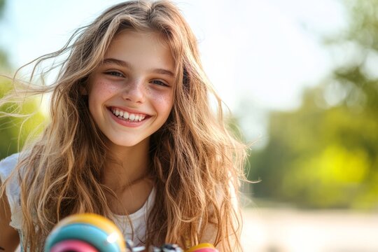 Teen girl enjoying travel outdoors, carrying her backpack 