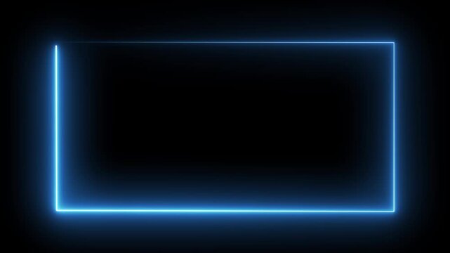 Blue Neon Glowing Rectangular Frame, Futuristic Light Border Overlay, Modern Digital Design Element.