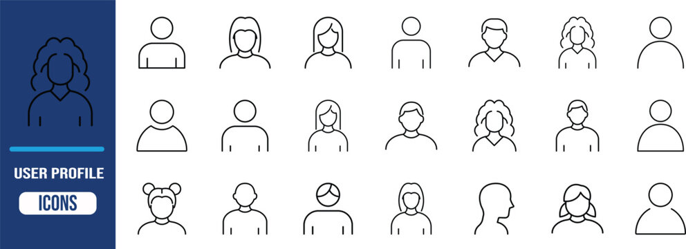 Diverse user profile line icons. user icon set, profile icon set, person icon set