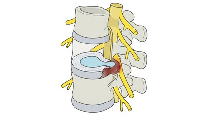Obraz premium Herniated disc pressing on spinal nerve root causing pain and inflammation