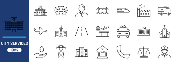 Essential public city services icons. ambulance icon set, police car icon set, hospital icon set © Ayub