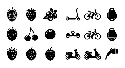 Berry and Electric Transport Icons Set, Vector Graphics for Healthy Lifestyle and Eco-Friendly Mobility © khan