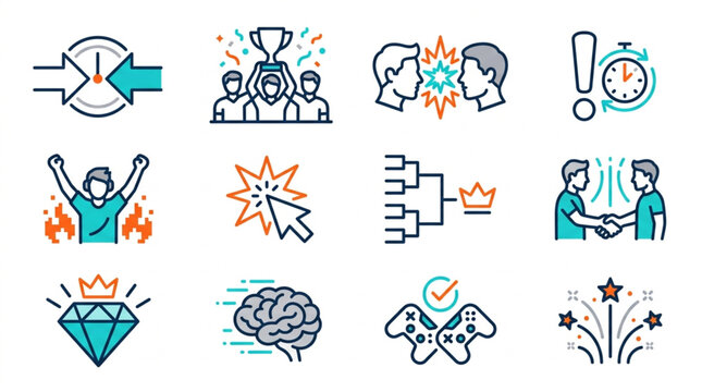 Collection of Business and Sports Icons Representing Success and Competition.