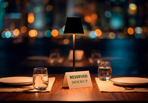 Reserved table card mockup in restaurant