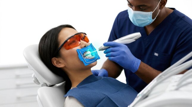 Dentist Performing Teeth Whitening Treatment on Patient