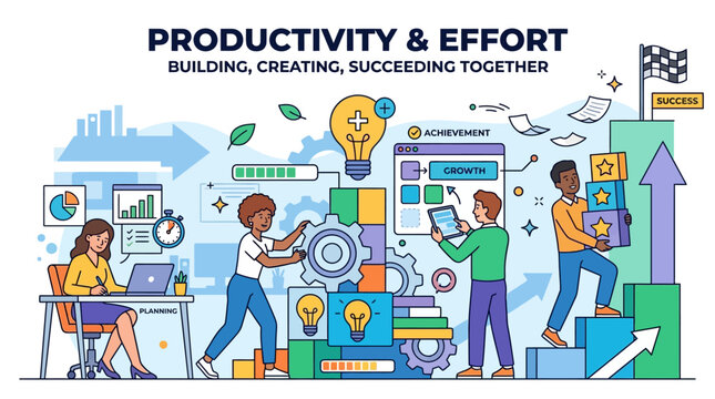 People work hard on Labor Day with teamwork and effort in modern office setting