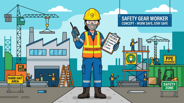Labor Day celebration with diverse job roles on construction site