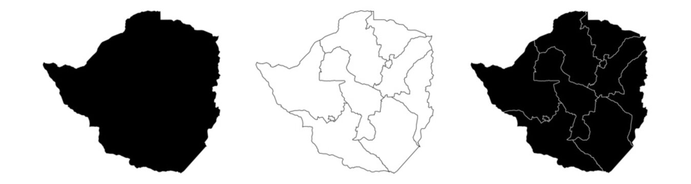 Zimbabwe map outline vector. Blank vector map of the country with regions. Borders of Zimbabwe for your infographic. Silhouette map. Vector illustration.