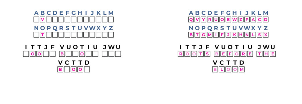 Floral cipher code activity displayed with colorful letter arrangements  