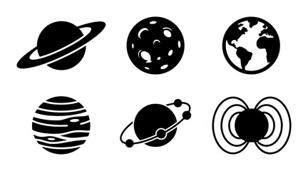 Cosmic Icons Set: Planets, Earth, Moon, Magnetic Field, Space Exploration Vector Graphics © Faria
