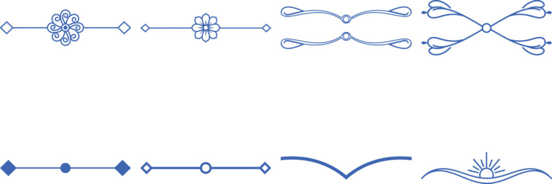 Minimalist geometric text dividers and simple floral line art elements for digital document layout and organization