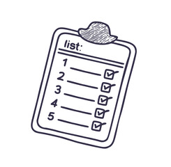 Fototapeta premium Hand Drawn checklist on a clipboard with completed tasks and check marks. illustration representing planning, productivity and task management. Minimal organizational icon