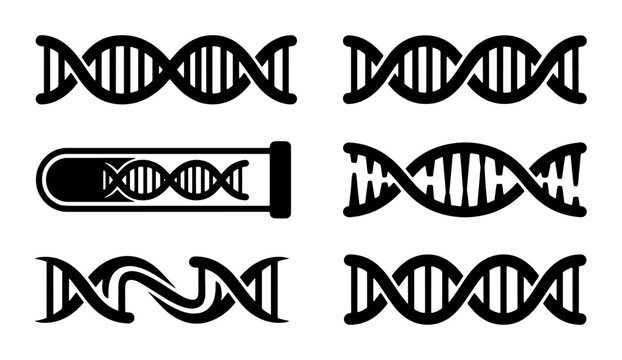 DNA Helix Icons, Genetic Science Symbols, Molecular Biology Vector Graphics, Medical Research Elements