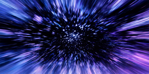 Fototapeta premium Abstract cosmic vortex of vibrant purple and blue light streaks, creating a mesmerizing portal effect, suggesting interstellar travel or a powerful energy field.