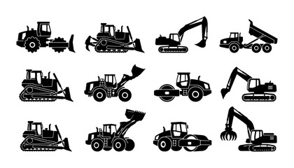 Construction Equipment Icons Set: Heavy Machinery Vector Graphics for Industry Projects, Building, and Engineering © Rafia