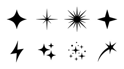 Obraz premium Sparkle Starburst Icons, Glittering Star Shapes, Twinkle Effect Graphics, Shining Embellishments, Vector Elements