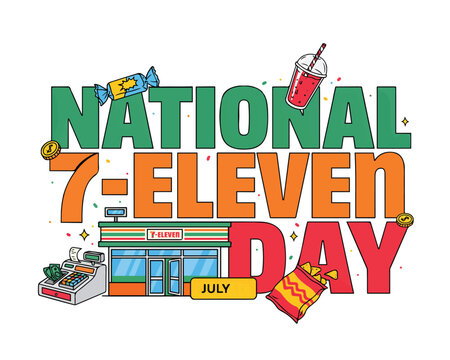National 7-Eleven Day Vector Art, Retail Convenience Store Holiday Isolated on White Background