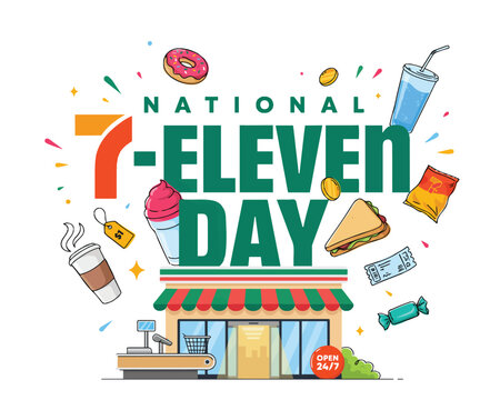 National 7-Eleven Day Vector Art, Retail Convenience Store Holiday Isolated on White Background