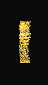 Premium vertical animation of elegant gold glitter particles shaping an Indian Rupee symbol over black background. Perfect for high-end mobile marketing.