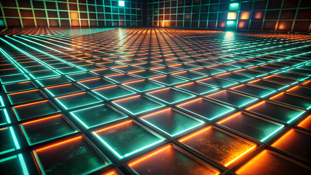Futuristic Glowing Dance Floor with Neon Grid Lights