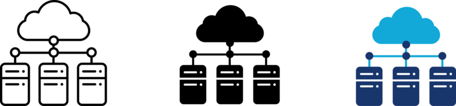 Database icon set showing professional storage cylinder tank with processing arrow line and check mark for server hosting cloud memory recovery network database center