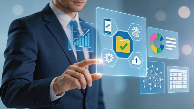 Digital folder with security checkmark and cloud upload icons, data protection and file management system representing secure storage network and cybersecurity technology concepts