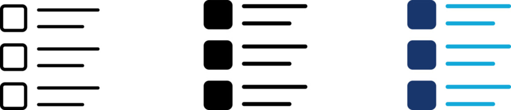 Configuration icon set showing professional checkbox list menu with choice text rows for dashboard control panel system preference selection survey questionnaire and feature registry