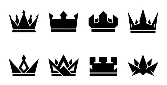 Royal Crown Icons Set, Regal Emblem Vector Collection, Majestic Heraldic Symbols, Black Silhouette Royalty Badges