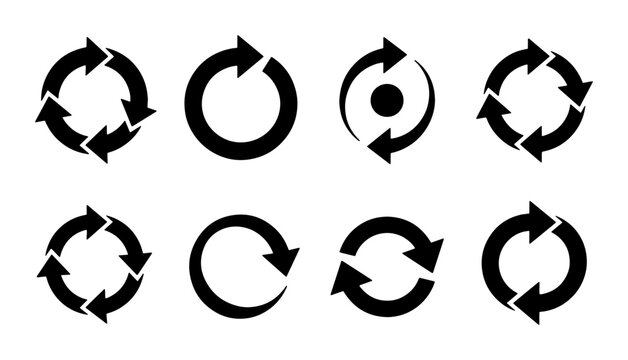 Circular Arrow Icons Set, Refresh Reload Symbols, Repeat Loop Graphics, Cycle Rotation Vector Collection