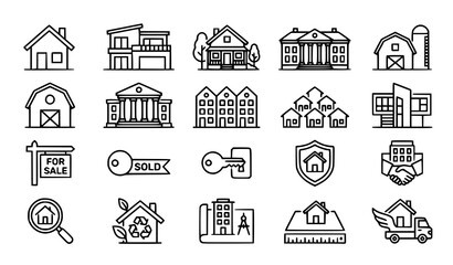 Fototapeta premium Home estate and homestead icon collection editable stroke vector illustration
