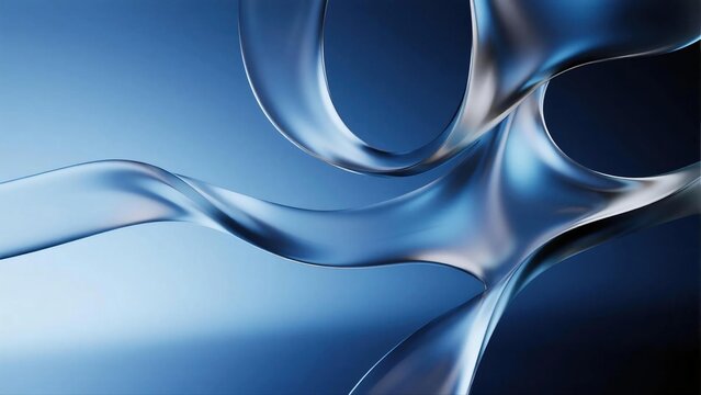 Smooth flowing translucent blue curved wavy abstract rings with glossy reflective surface for modern luxury digital design and background