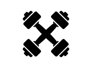Minimalist crossed dumbbells icon, black silhouette fitness equipment vector, gym and bodybuilding weightlifting logo for sports branding © 3DStockX