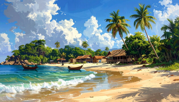 Serene tropical beach landscape painting