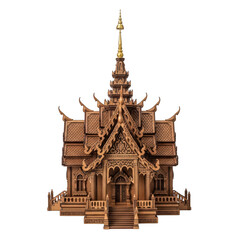 Obraz premium Traditional wooden thai temple miniature building with intricate carving details on display isolated on transparent background