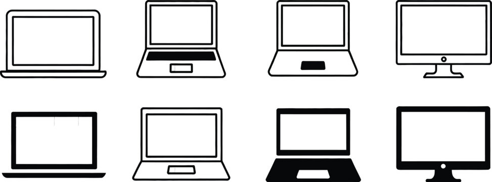 Desktop computer laptop icon vector illustration featuring modern technology devices for office and business use.