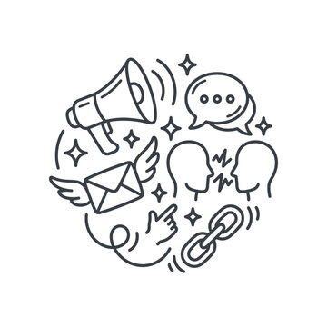 Communication and social media icons.