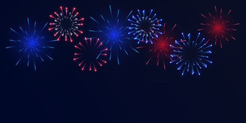 Fototapeta premium 4th of July Independence Day celebration with spectacular fireworks illuminating the night sky. Patriotic USA holiday background filled with bright colors and festive atmosphere.