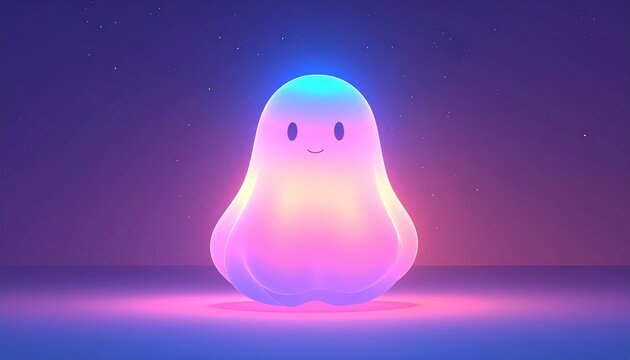 Glowing, friendly blob character with a gentle smile, amidst a starry night backdrop
