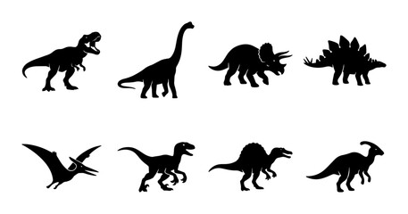Dinosaur Silhouettes Vector Set: Prehistoric Creatures Collection, Jurassic Era Icons, Ancient Reptiles Graphics © Abid
