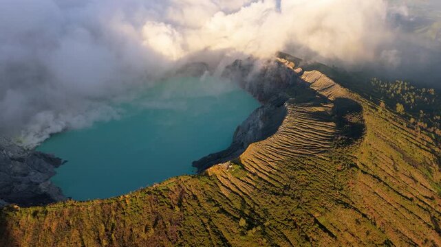 Java Island Indonesia Beautiful Volcanic Landscape Featuring Mount Ijen