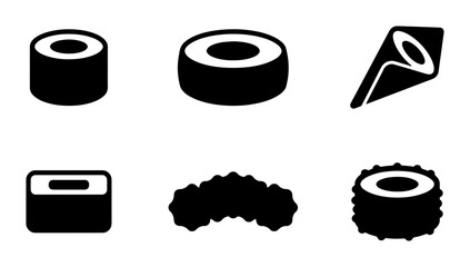 Sushi Icons Set, Japanese Food Vector Graphics, Asian Cuisine Symbols, Minimalist Black and White Food Illustrations © Rashedur